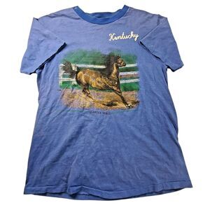Vintage 90s Single Stitch Kentucky Quarterhorse Navy Tshirt Large Rare USA
